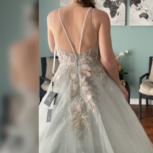 Sage green sparkly a line ball gown or non traditional wedding dress - Picture 3 of 4